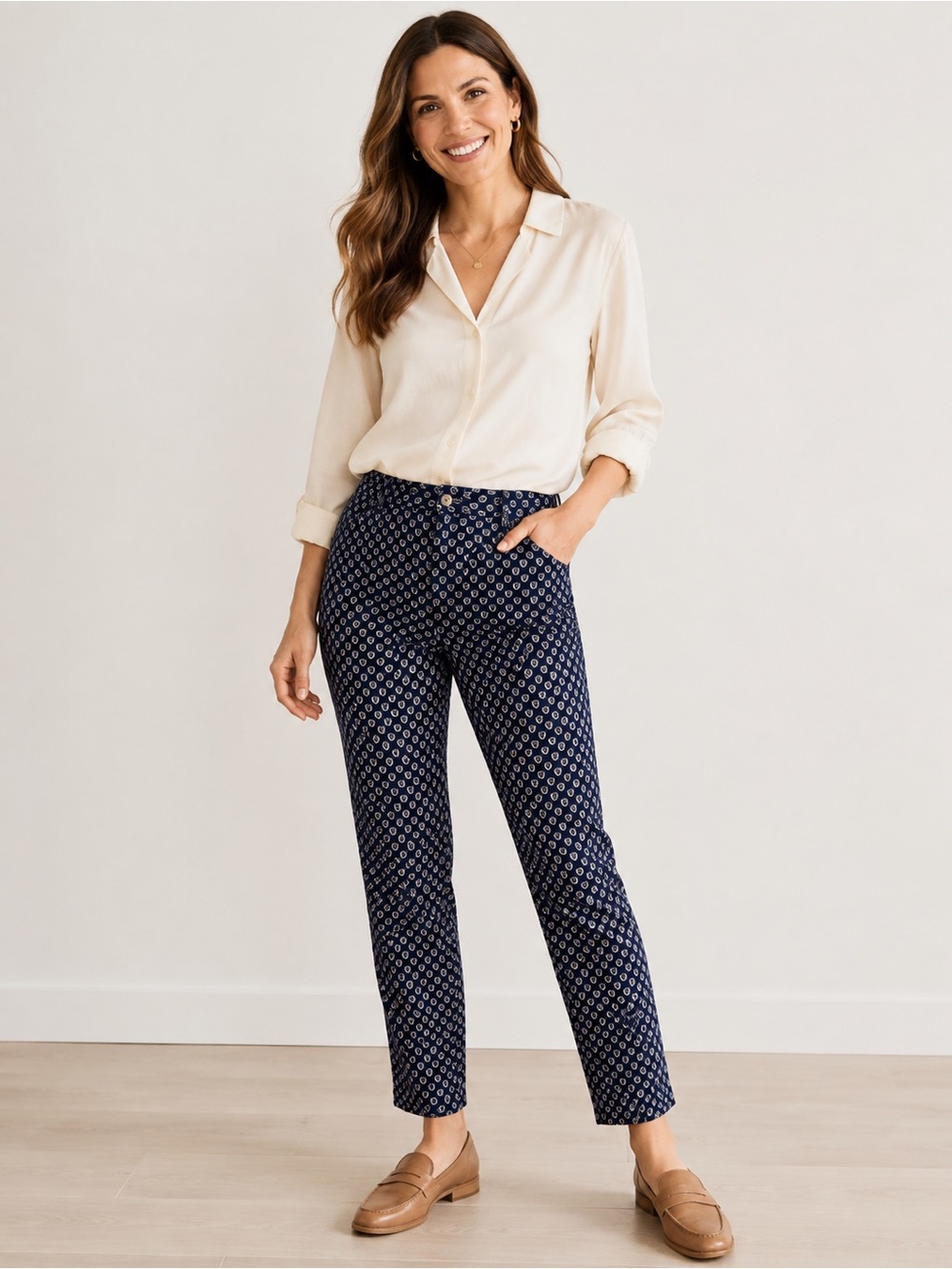 Les Olivades French Provençal Print Jeans FR 42 US 10 Navy Straight Leg